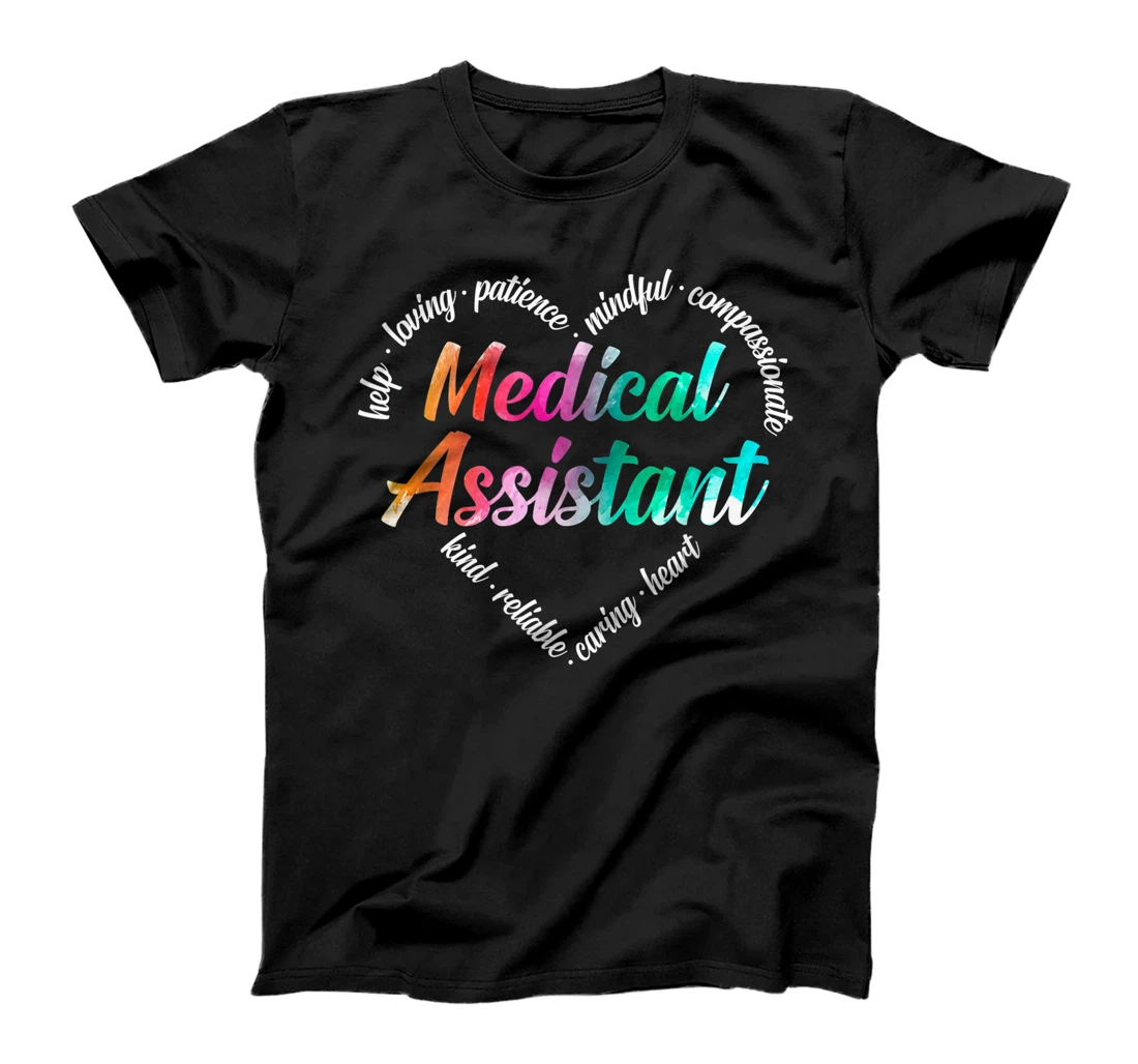 Medical Assistant Heart Word Cloud Watercolor Rainbow T-Shirt