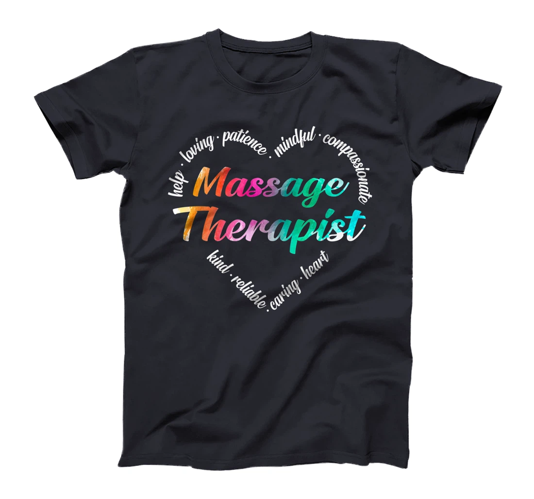 Massage Therapist Heart Word Cloud Watercolor Rainbow T-Shirt