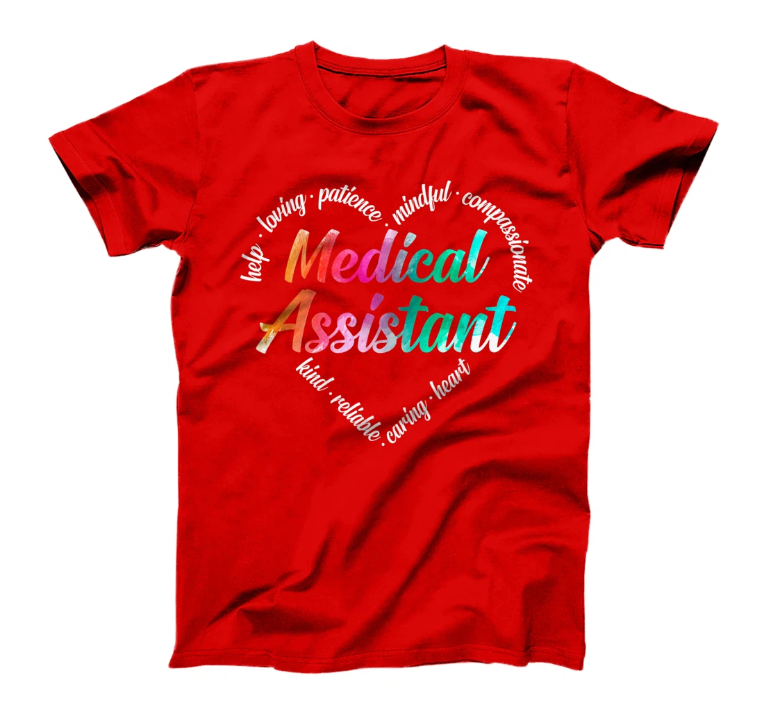 Medical Assistant Heart Word Cloud Watercolor Rainbow T-Shirt