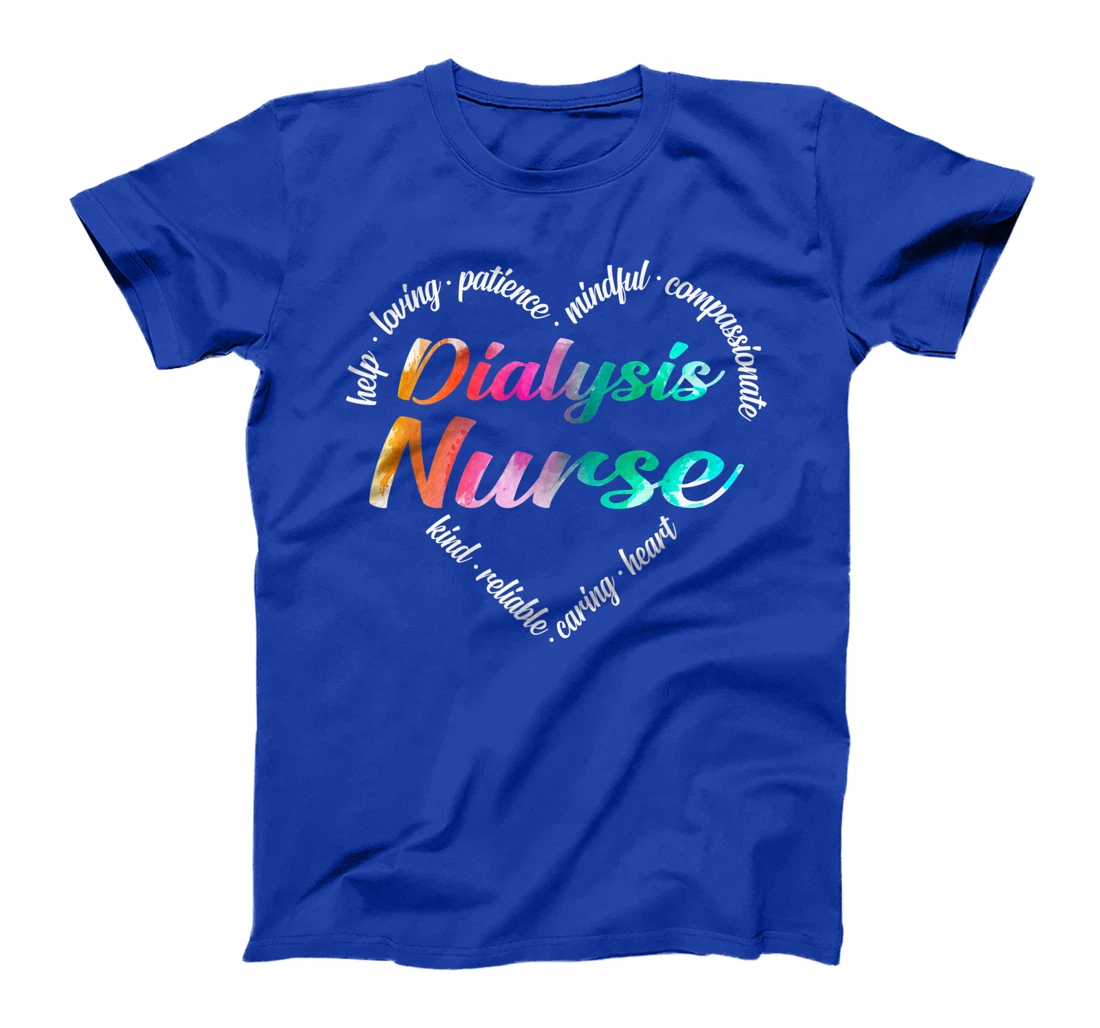 Dialysis Nurse Heart Word Cloud Watercolor Rainbow T-Shirt