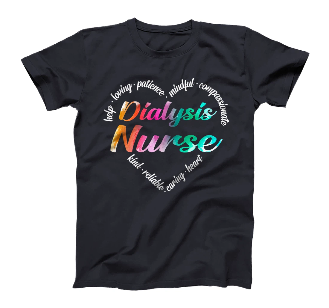 Dialysis Nurse Heart Word Cloud Watercolor Rainbow T-Shirt