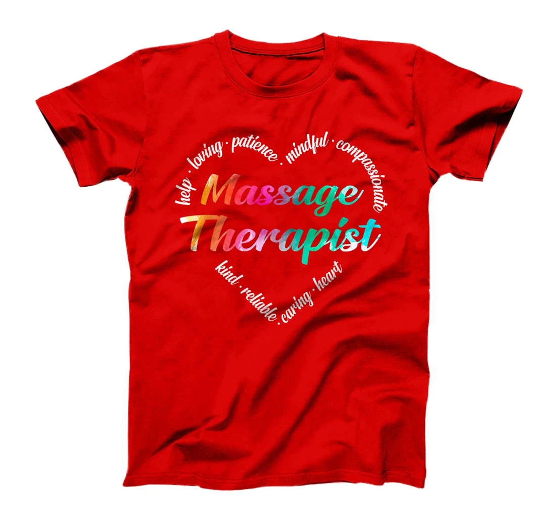 Massage Therapist Heart Word Cloud Watercolor Rainbow T-Shirt