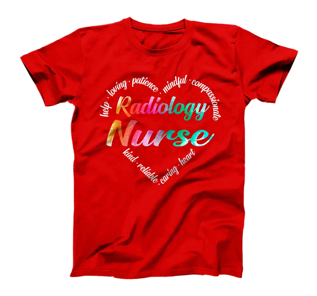 Radiology Nurse Heart Word Cloud Watercolor Rainbow T-Shirt