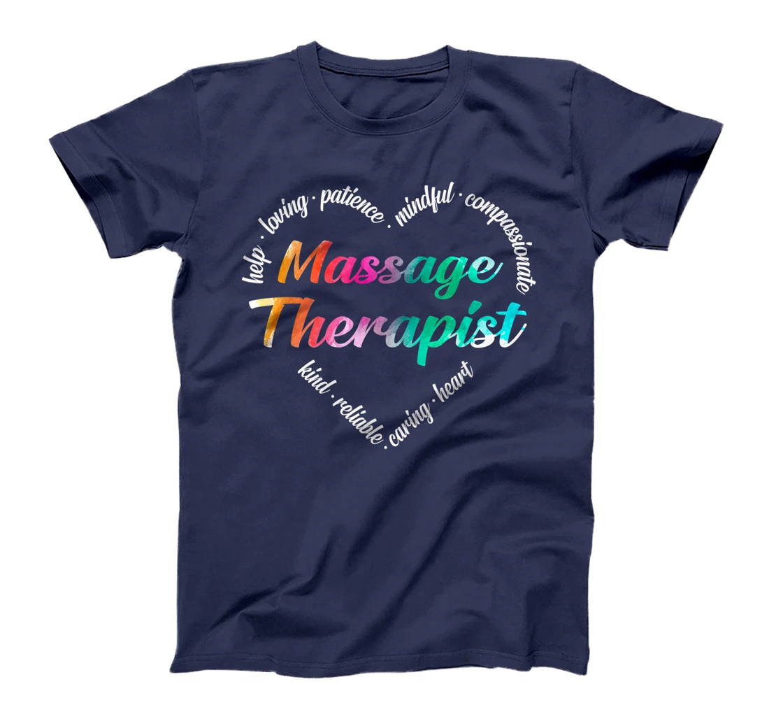 Massage Therapist Heart Word Cloud Watercolor Rainbow T-Shirt