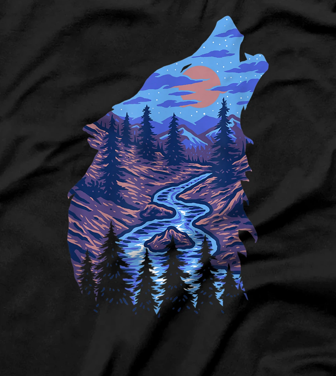 Lone Wolf Survives The Mountain Silhouette Art Wildlife T-Shirt