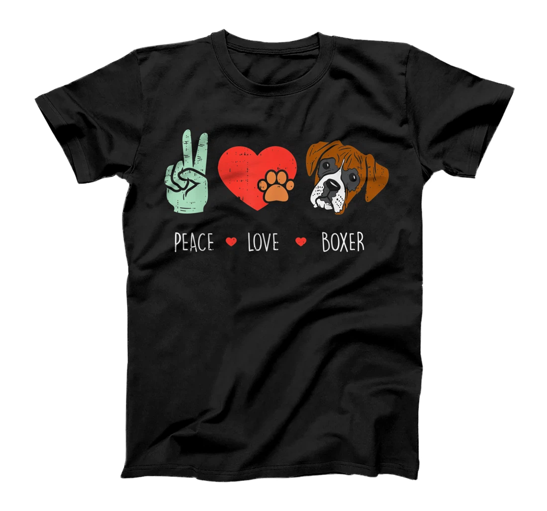Peace Love Boxer Cute Animal Pet Dog Lover Hippie Hippy Gift T-Shirt