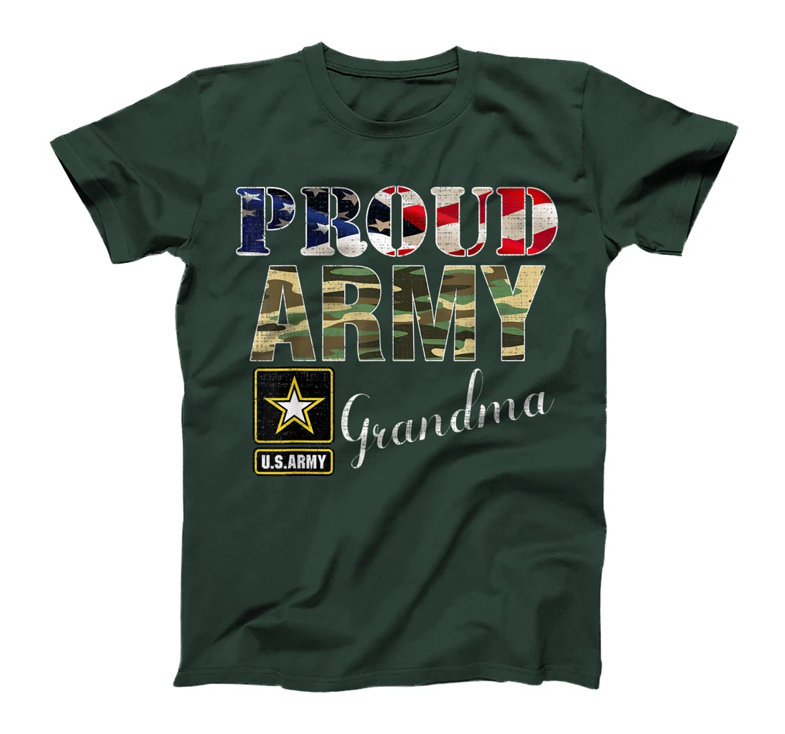 Proud Army Grandma With American Flag Gift Veteran Day T-Shirt