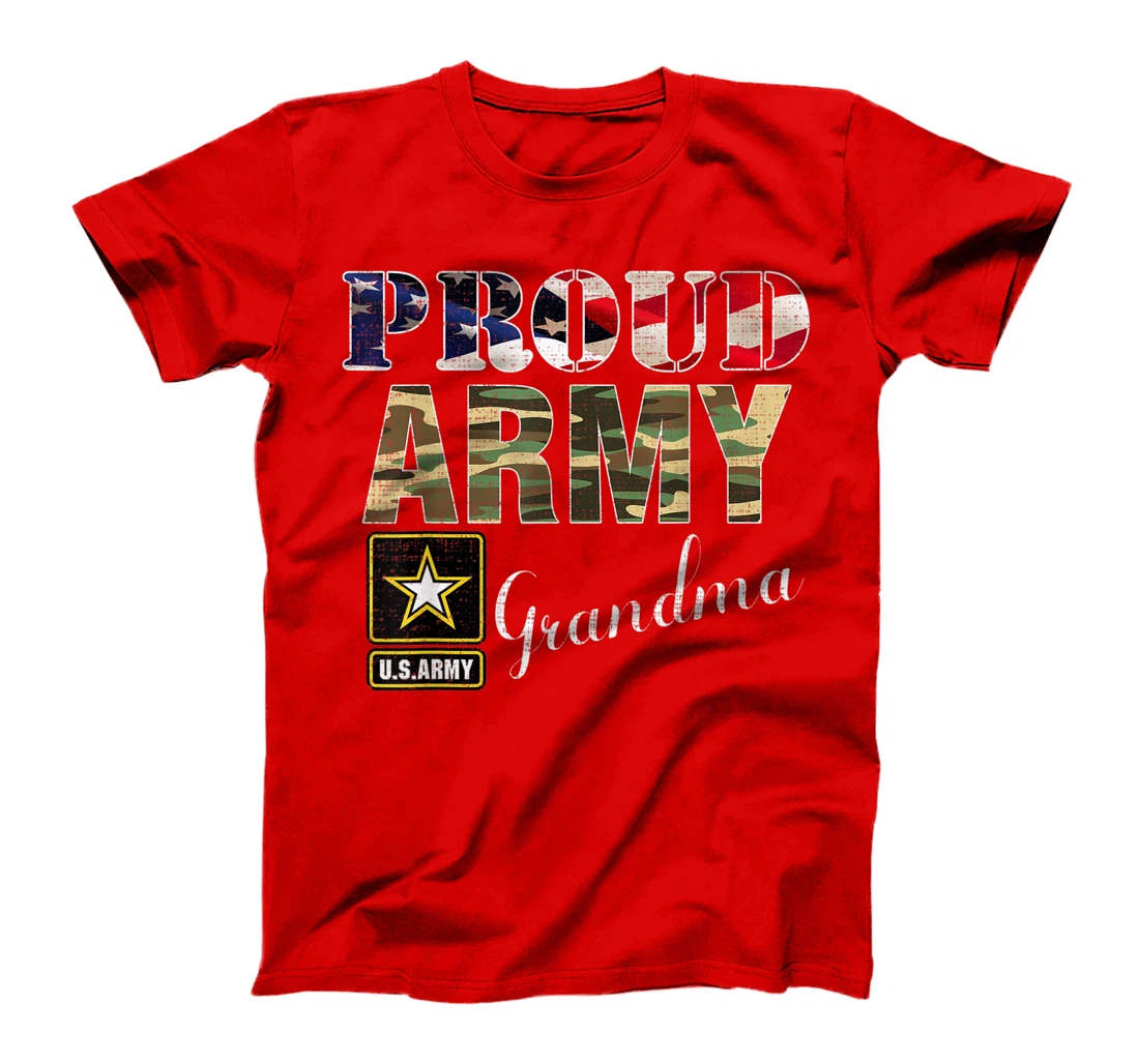Proud Army Grandma With American Flag Gift Veteran Day T-Shirt