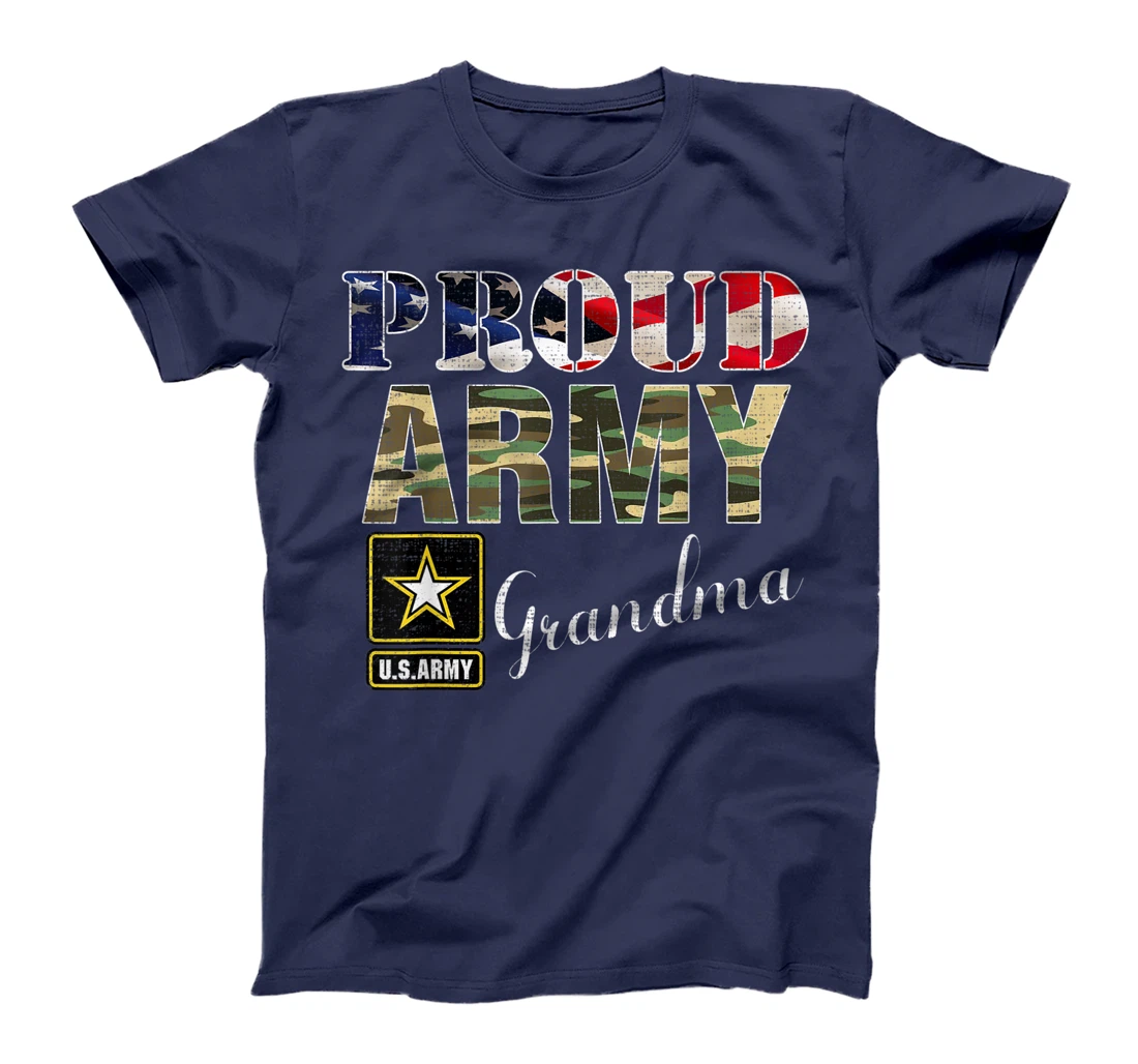 Proud Army Grandma With American Flag Gift Veteran Day T-Shirt