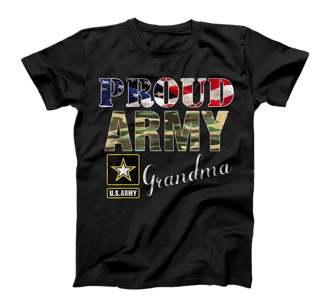 Proud Army Grandma With American Flag Gift Veteran Day T-Shirt