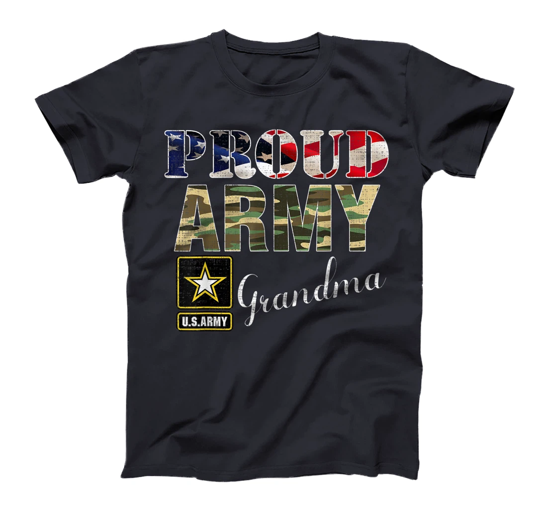 Proud Army Grandma With American Flag Gift Veteran Day T-Shirt