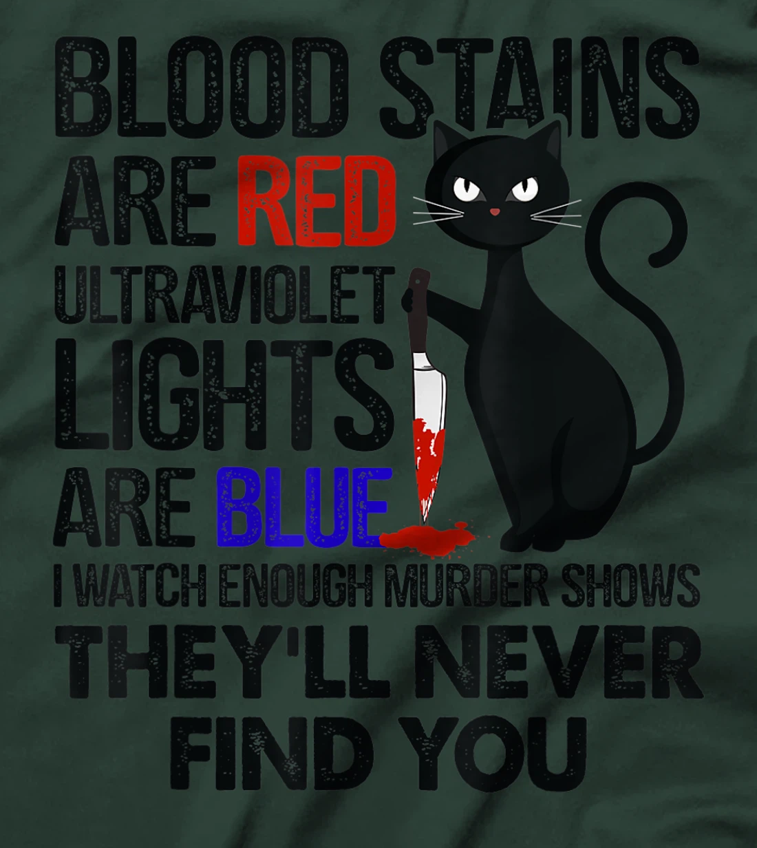 Blood Stains Are Red Ultraviolet Lights Are Blue Cat Murder T-Shirt