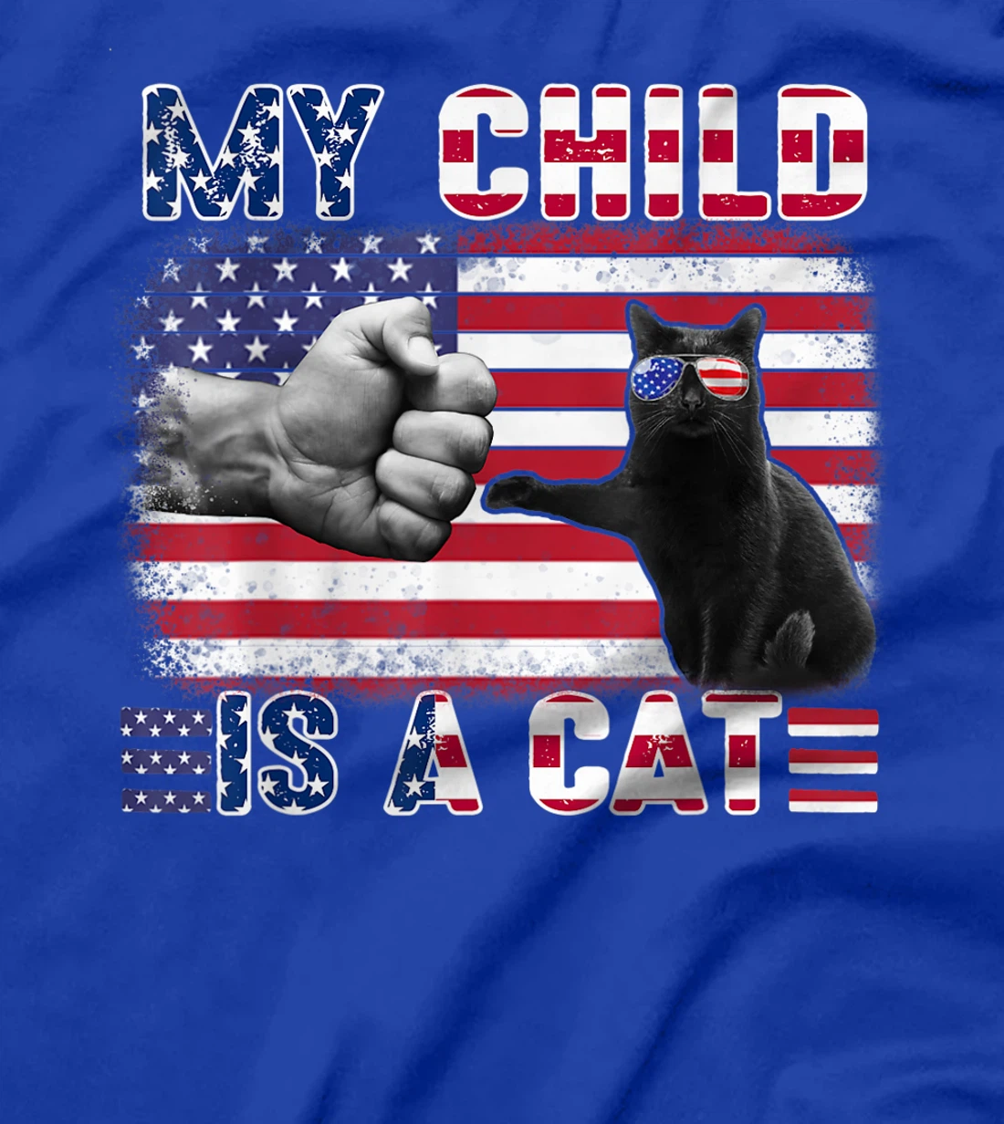 Funny Cat Wear American Flag Glasses Touching Hand Apparel T-Shirt