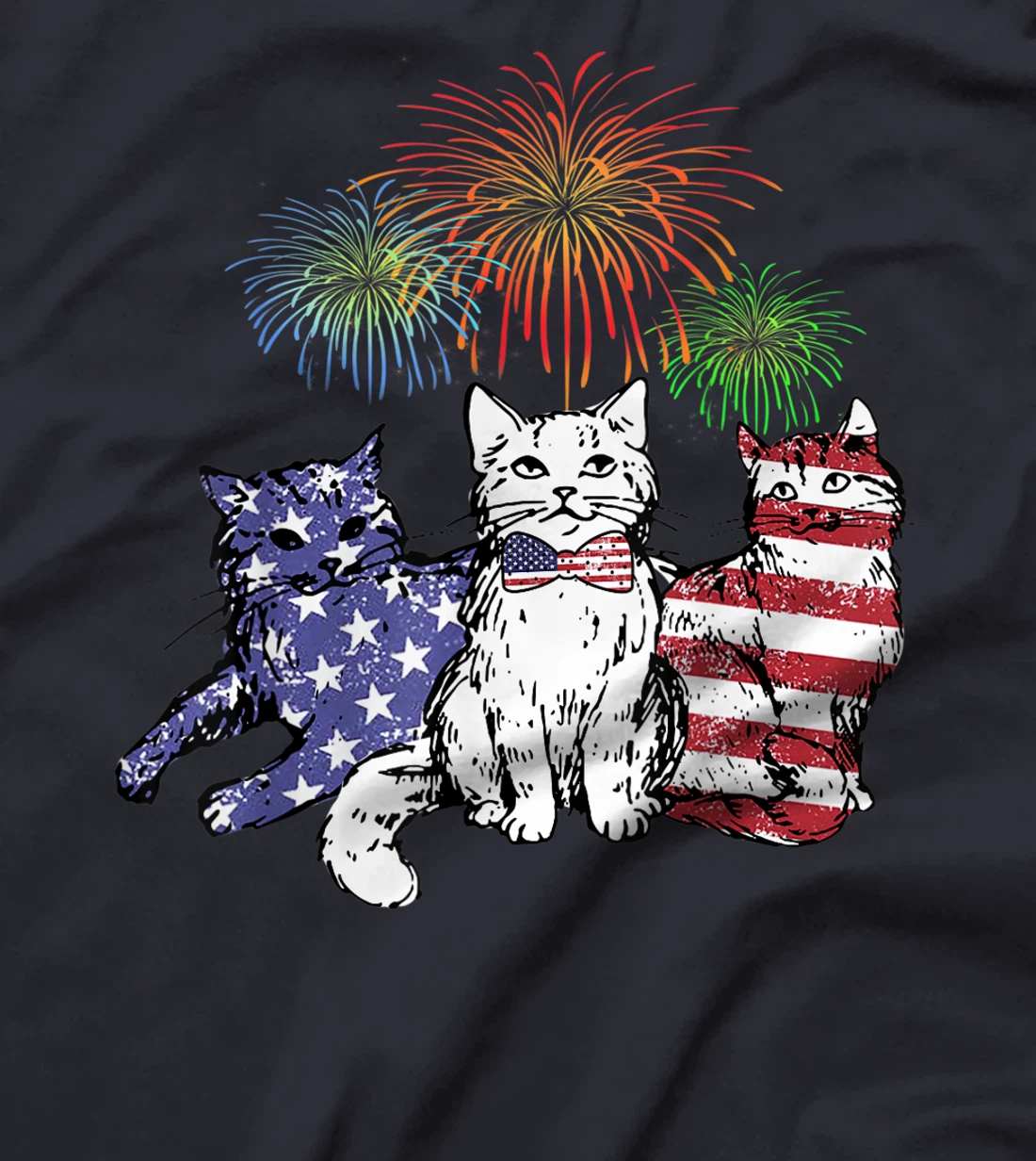 Proud Three Cat 4th of July American Flag Collections T-Shirt