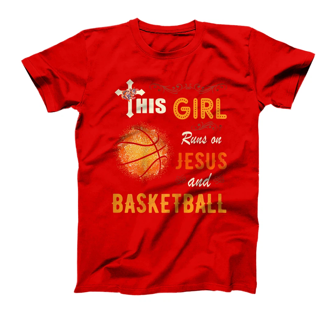 Funny Gift Watercolor Girl Run On Jesus And Basketball T-Shirt