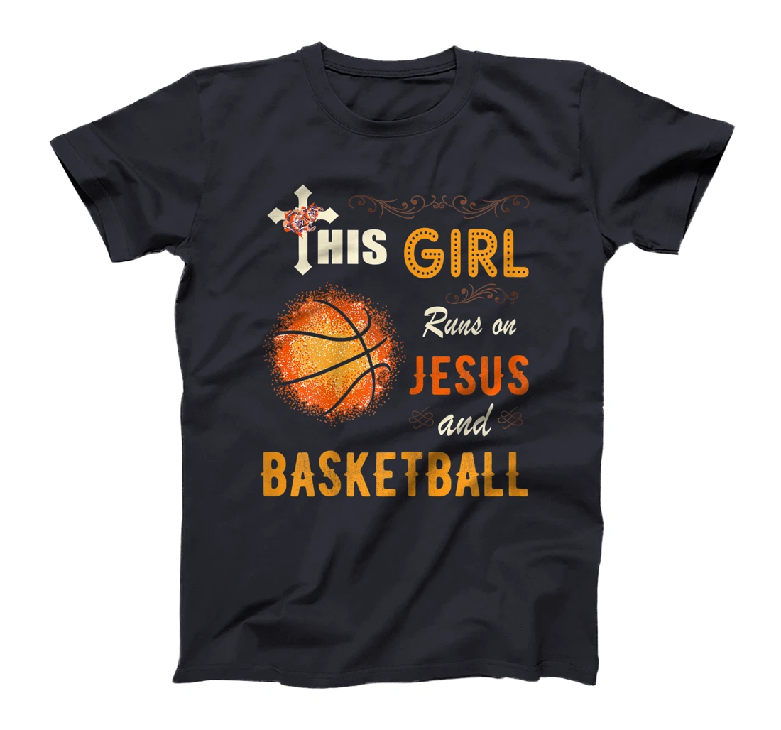 Funny Gift Watercolor Girl Run On Jesus And Basketball T-Shirt