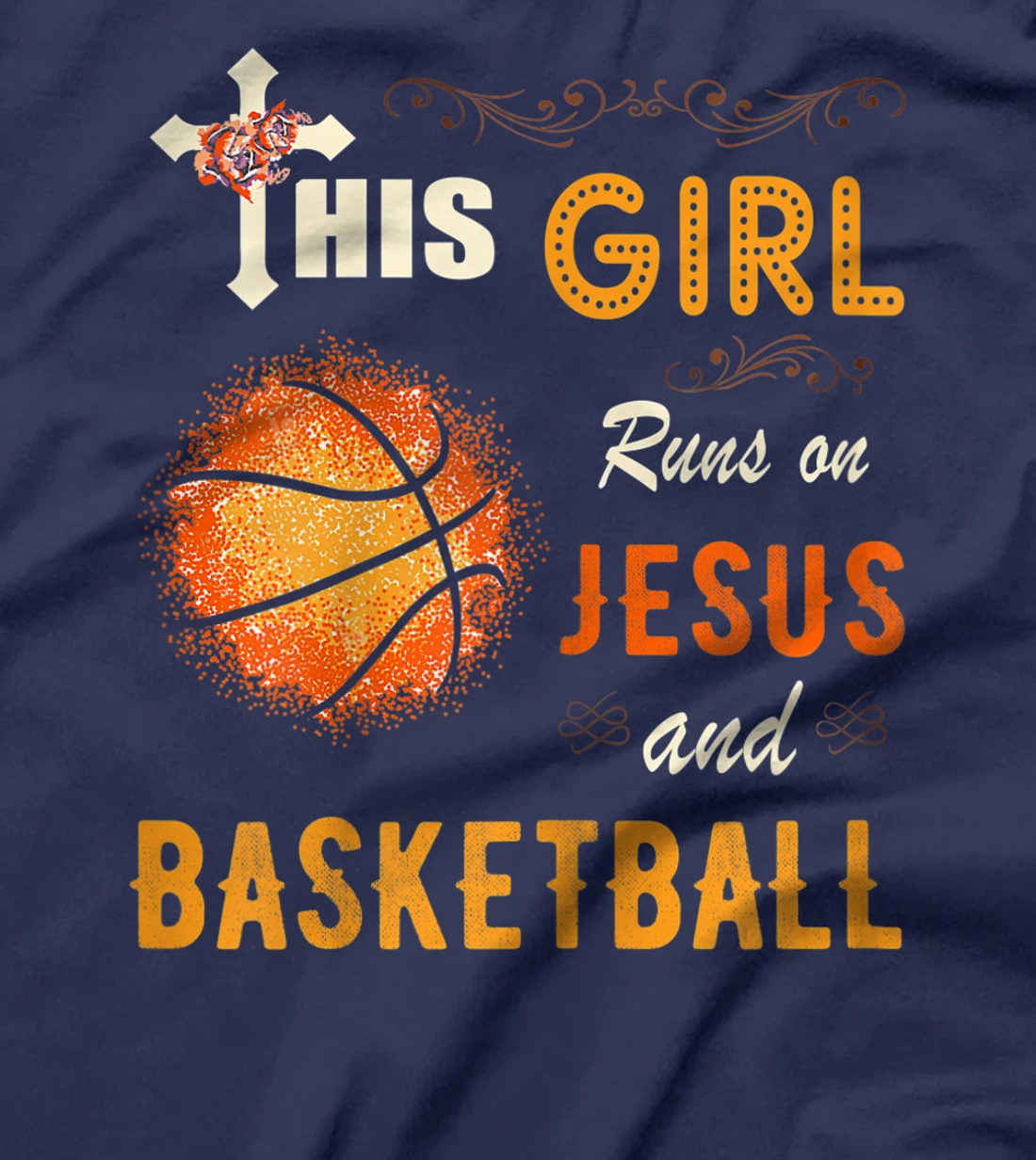 Funny Gift Watercolor Girl Run On Jesus And Basketball T-Shirt