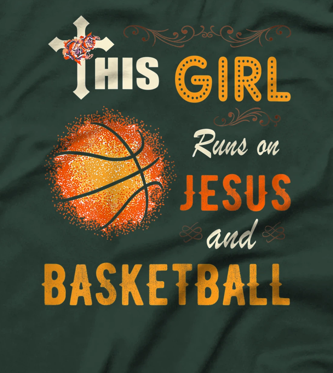 Funny Gift Watercolor Girl Run On Jesus And Basketball T-Shirt