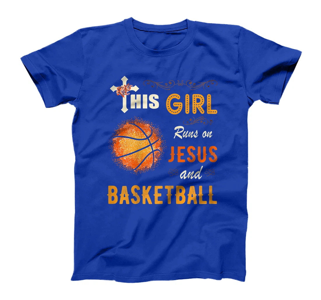 Funny Gift Watercolor Girl Run On Jesus And Basketball T-Shirt