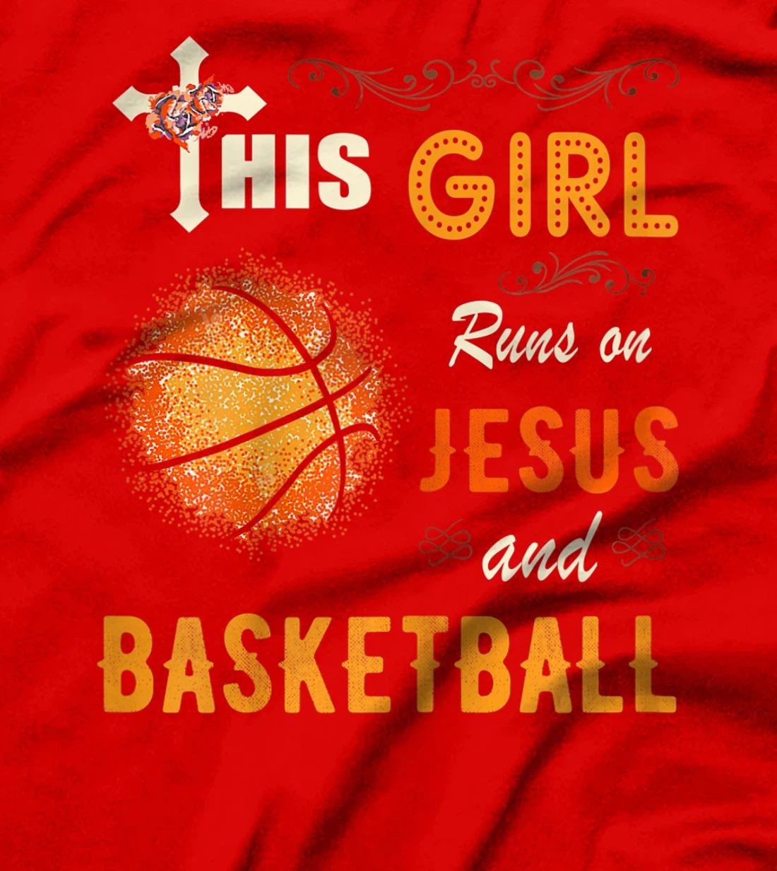 Funny Gift Watercolor Girl Run On Jesus And Basketball T-Shirt