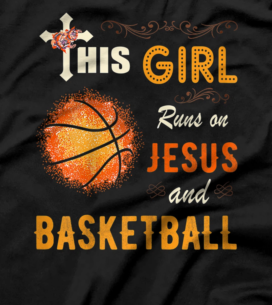 Funny Gift Watercolor Girl Run On Jesus And Basketball T-Shirt