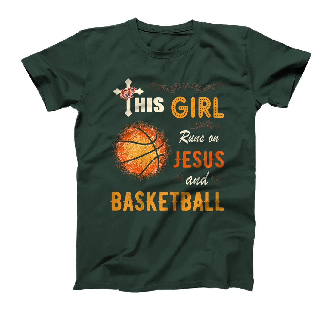 Funny Gift Watercolor Girl Run On Jesus And Basketball T-Shirt