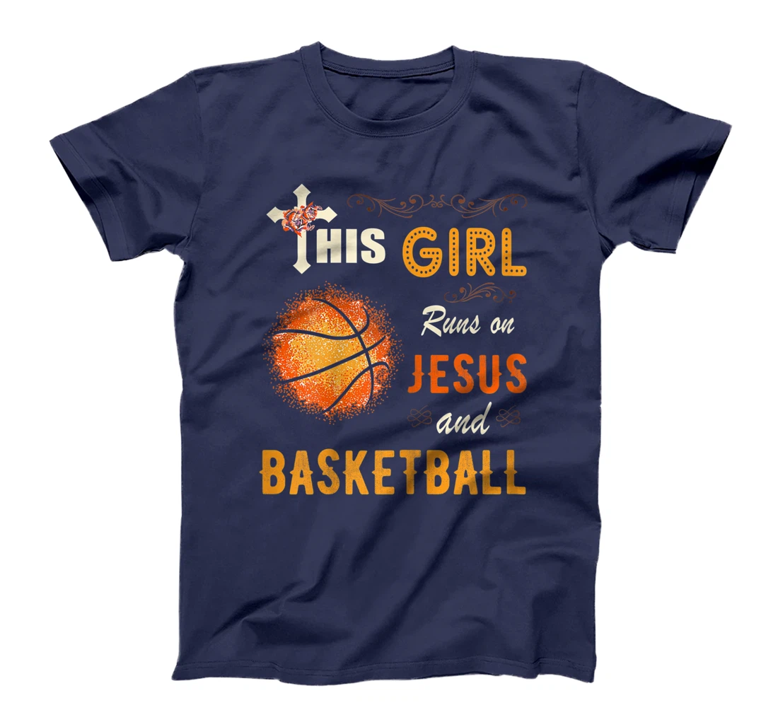 Funny Gift Watercolor Girl Run On Jesus And Basketball T-Shirt