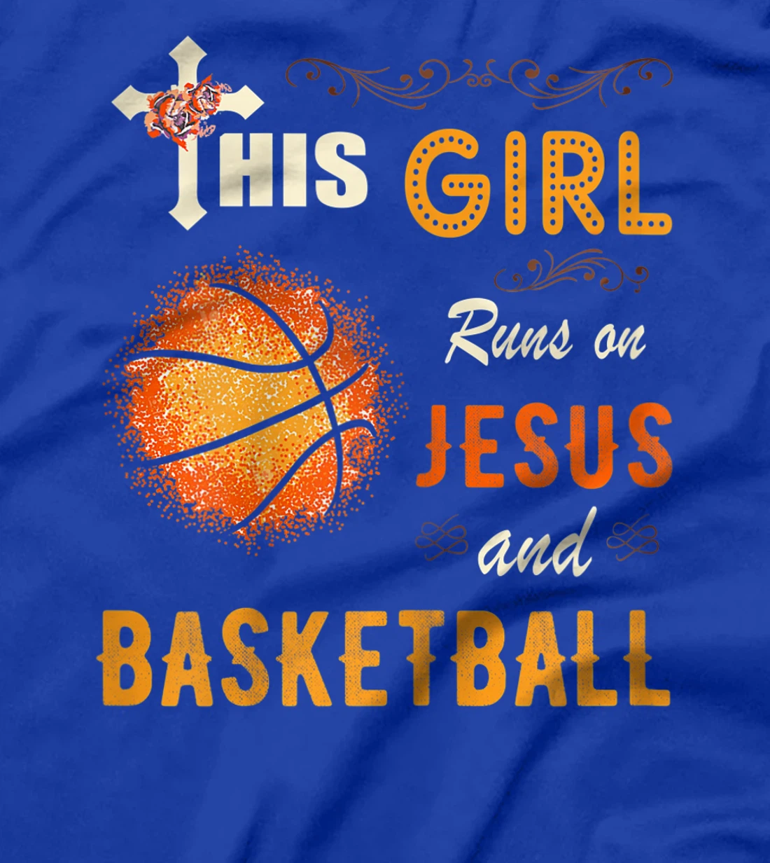 Funny Gift Watercolor Girl Run On Jesus And Basketball T-Shirt