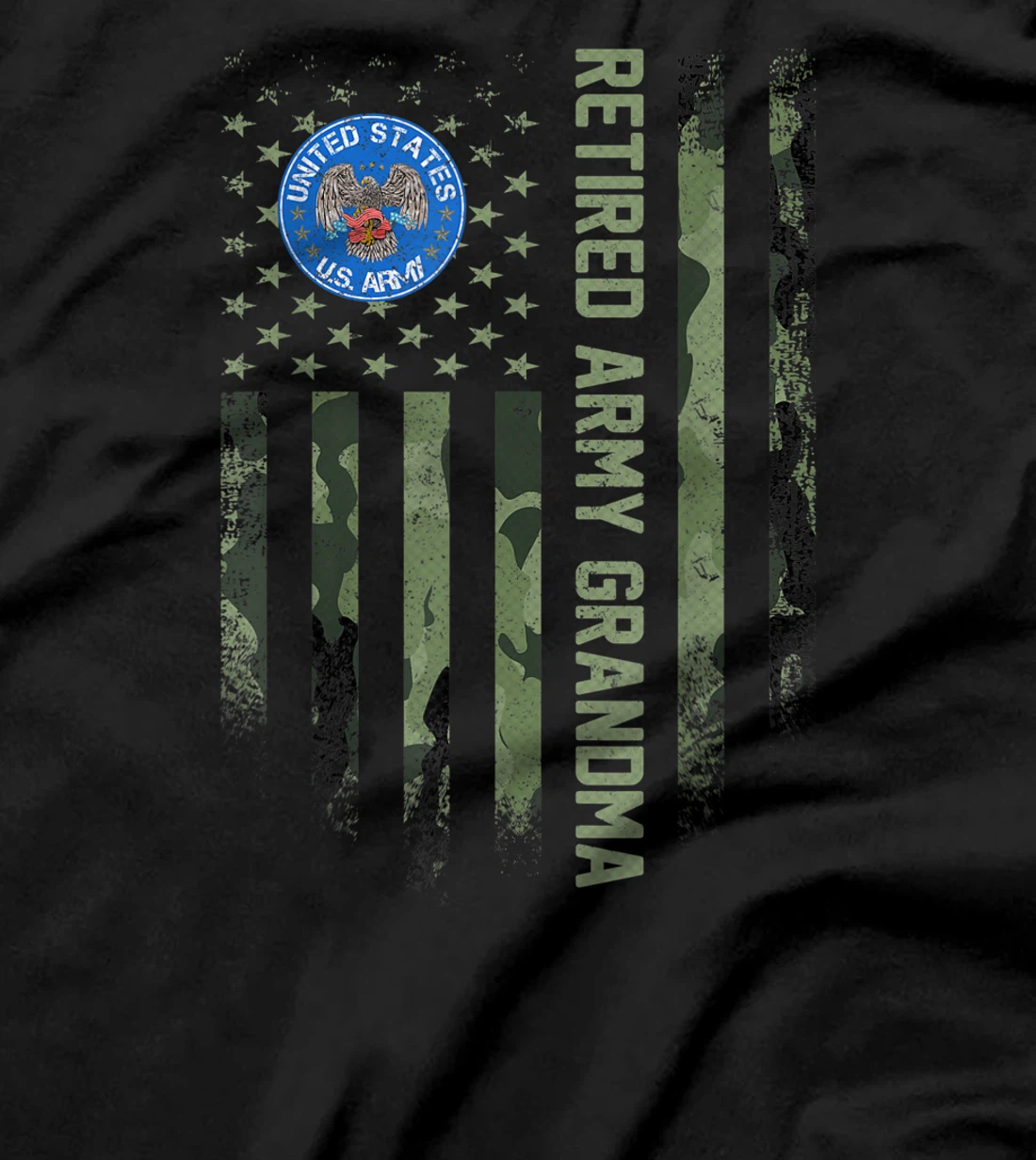 Vintage USA American Camo Flag Retired Army Veteran Grandma T-Shirt
