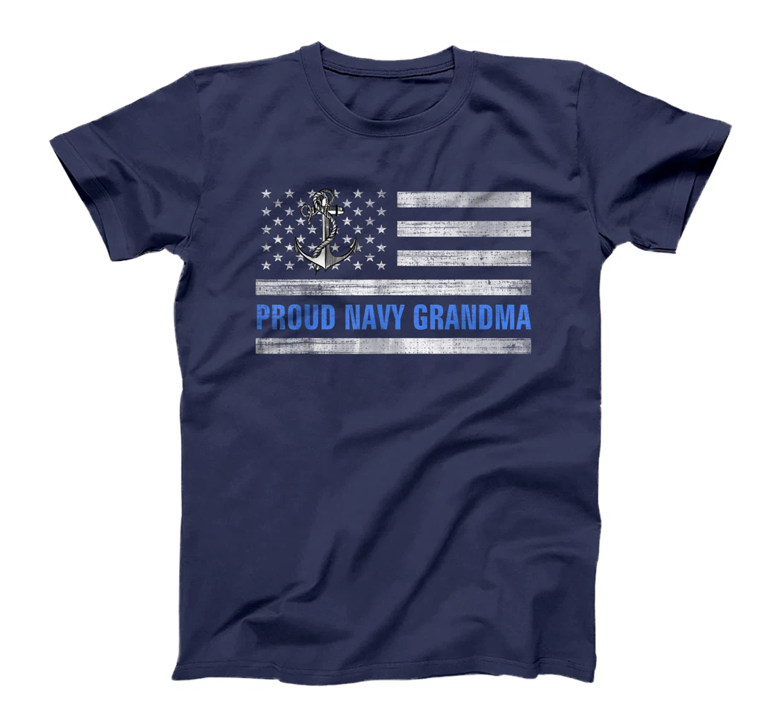 Vintage American Flag Proud Navy Grandma Veteran Day T-Shirt