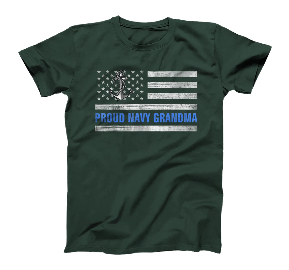 Vintage American Flag Proud Navy Grandma Veteran Day T-Shirt