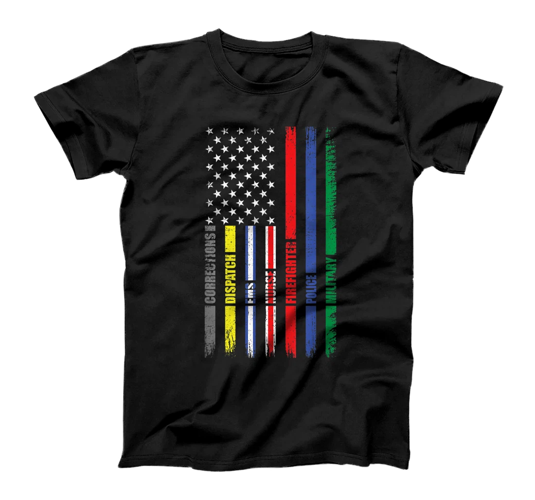 First Responder American Flag EMS POLICE NURSE MILATARY FIRE T-Shirt