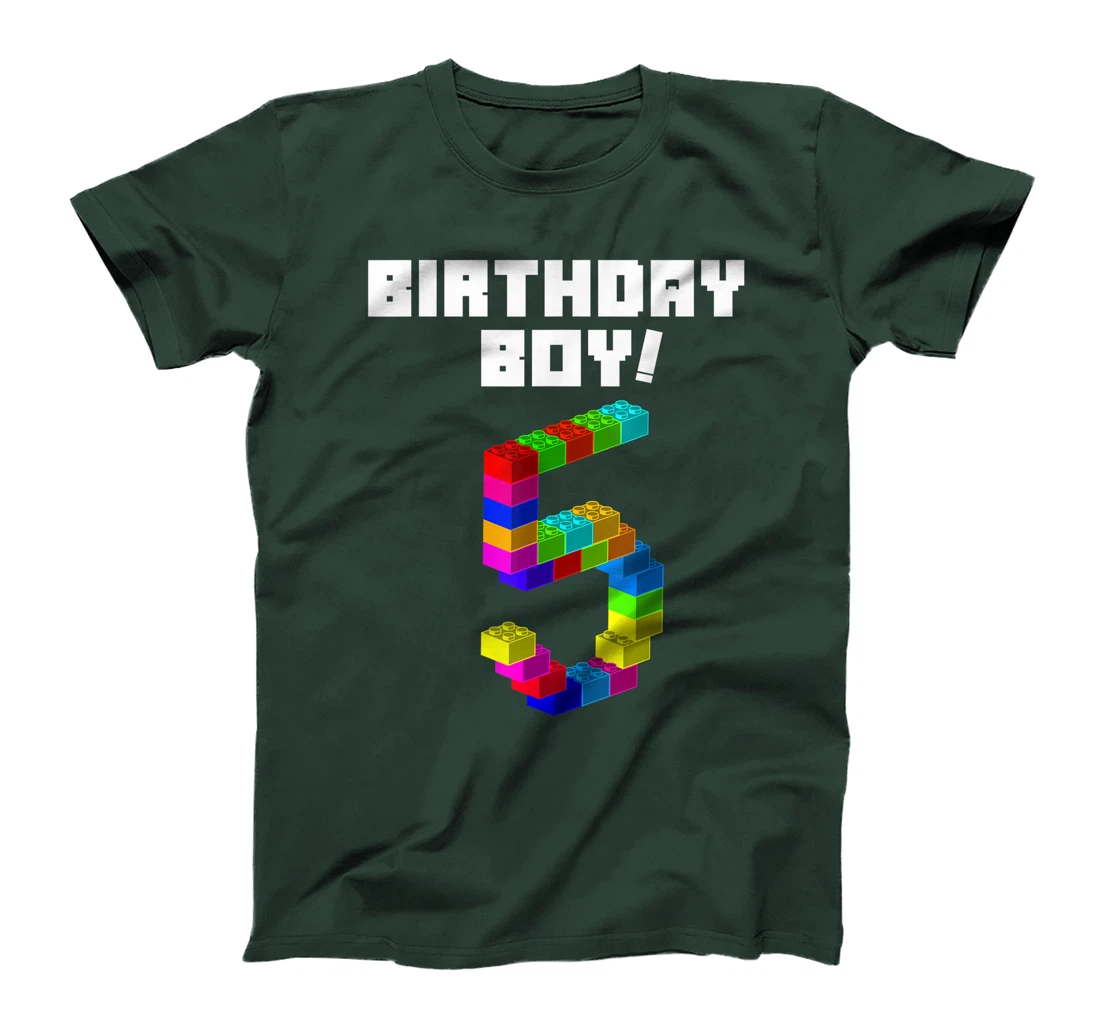 Cute 5th Birthday Gift 5 Years Old Block Building Boys Kids T-Shirt