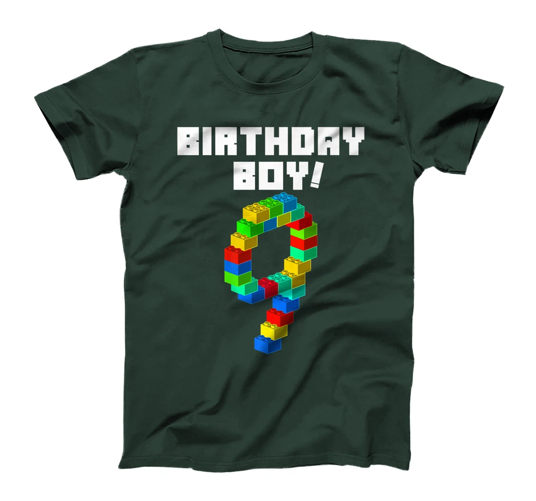 Cute 9th Birthday Gift 9 Years Old Block Building Boys Kids Premium T-Shirt