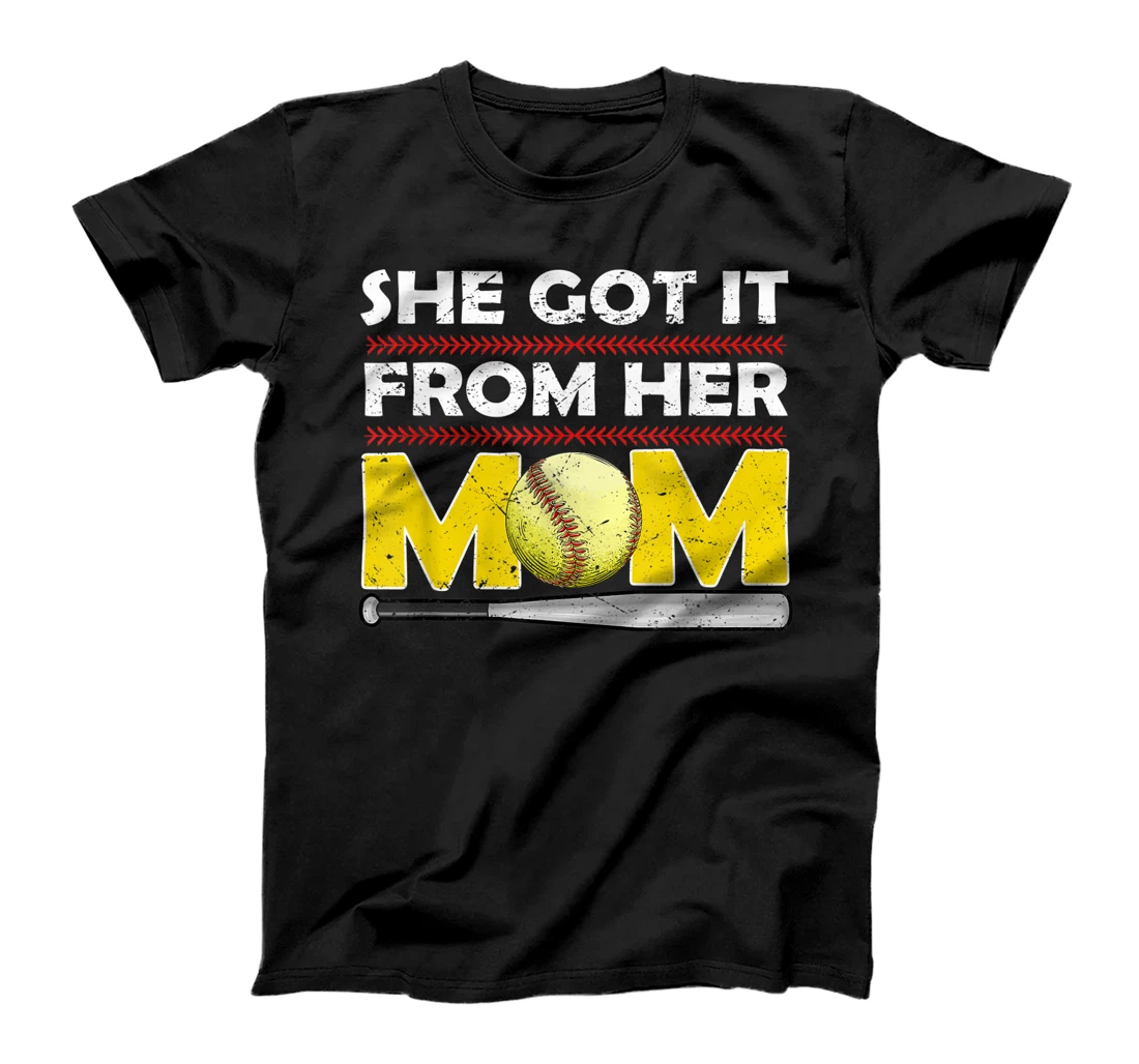 She Got It From Her Mom Funny Softball Mother Player Vintage T-Shirt