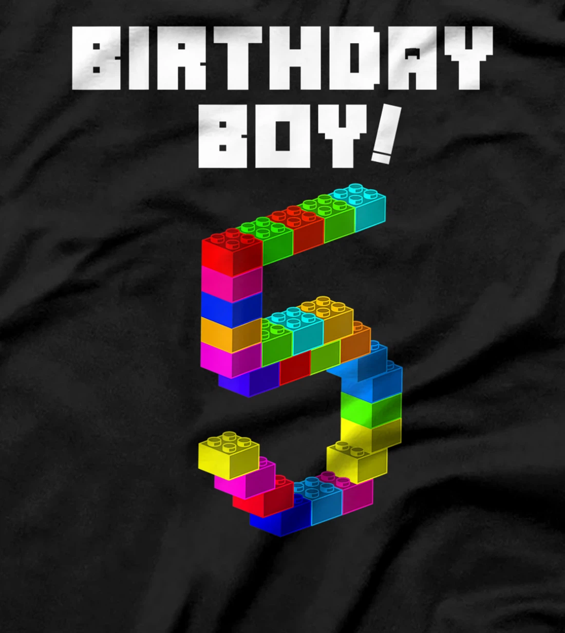 Cute 5th Birthday Gift 5 Years Old Block Building Boys Kids T-Shirt