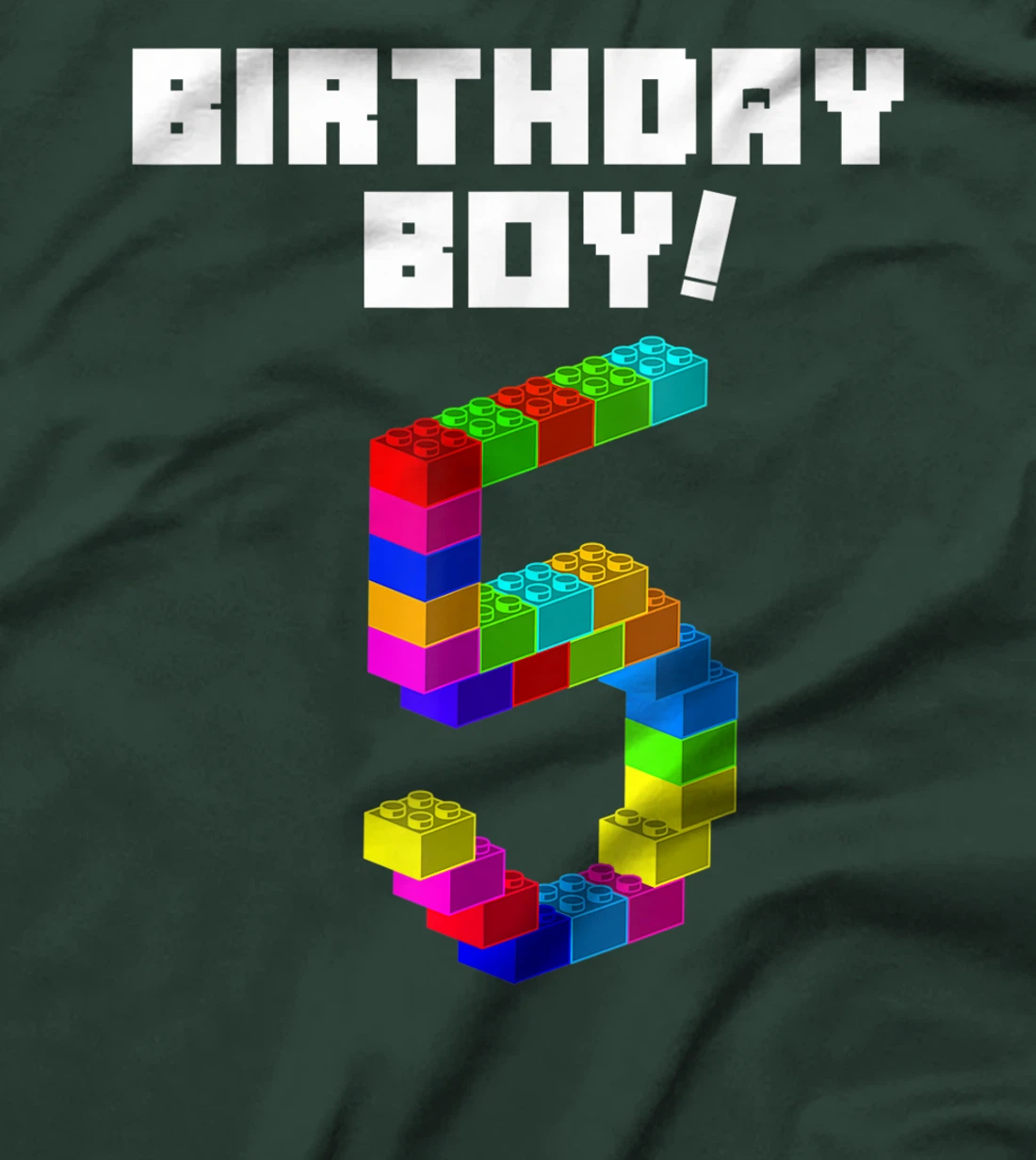 Cute 5th Birthday Gift 5 Years Old Block Building Boys Kids T-Shirt