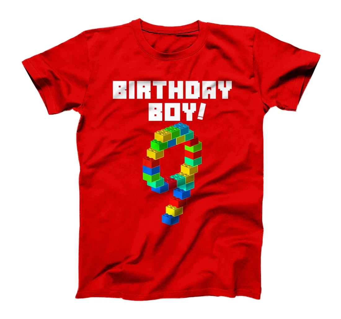 Cute 9th Birthday Gift 9 Years Old Block Building Boys Kids Premium T-Shirt