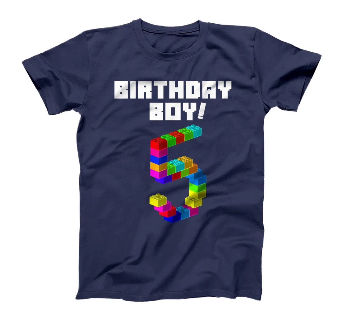 Cute 5th Birthday Gift 5 Years Old Block Building Boys Kids T-Shirt