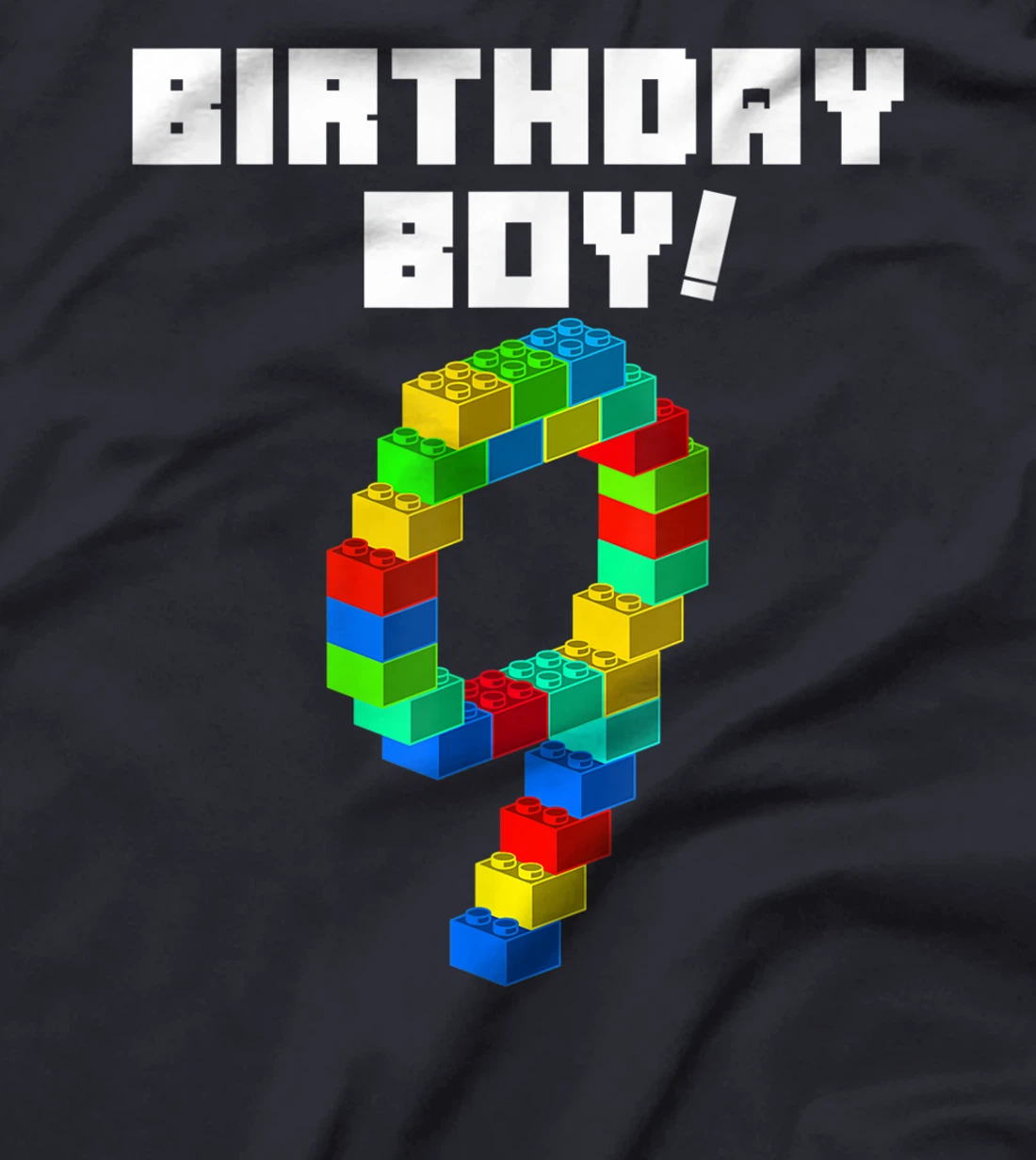 Cute 9th Birthday Gift 9 Years Old Block Building Boys Kids T-Shirt