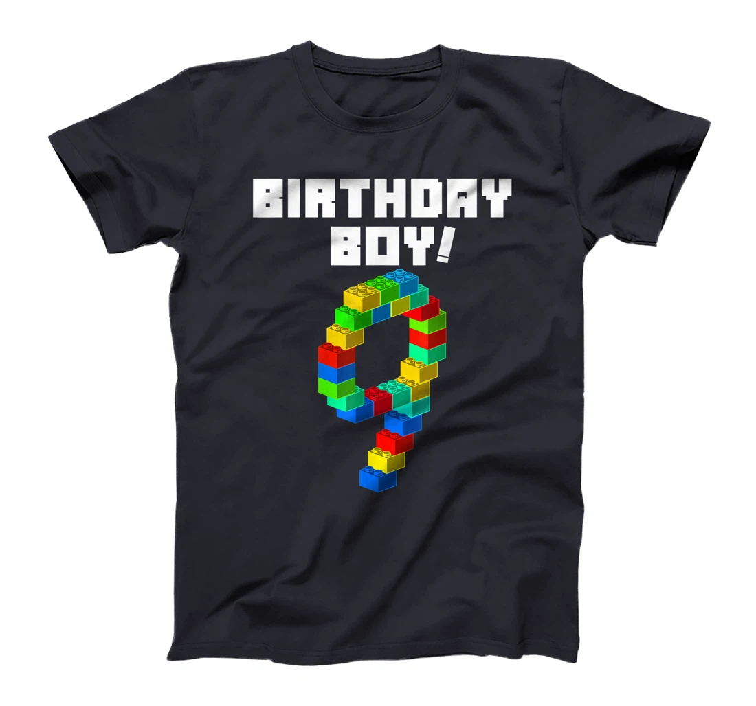 Cute 9th Birthday Gift 9 Years Old Block Building Boys Kids T-Shirt