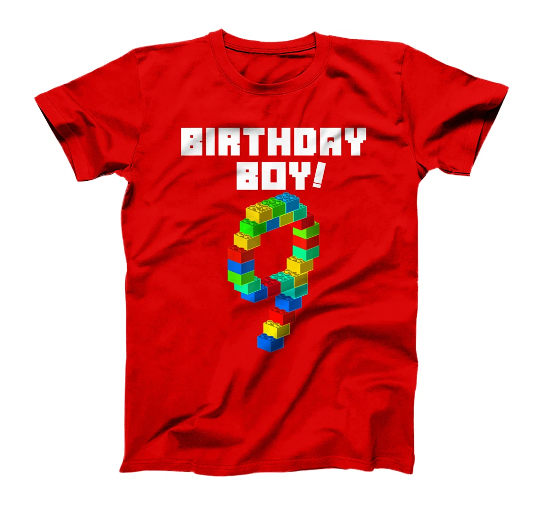Cute 9th Birthday Gift 9 Years Old Block Building Boys Kids T-Shirt