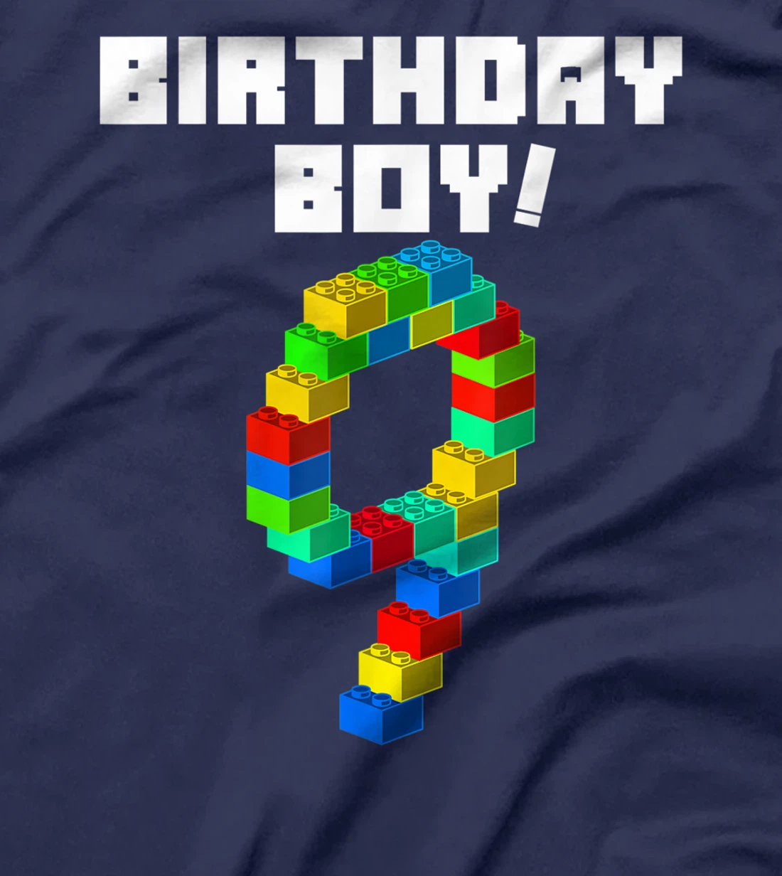 Cute 9th Birthday Gift 9 Years Old Block Building Boys Kids T-Shirt