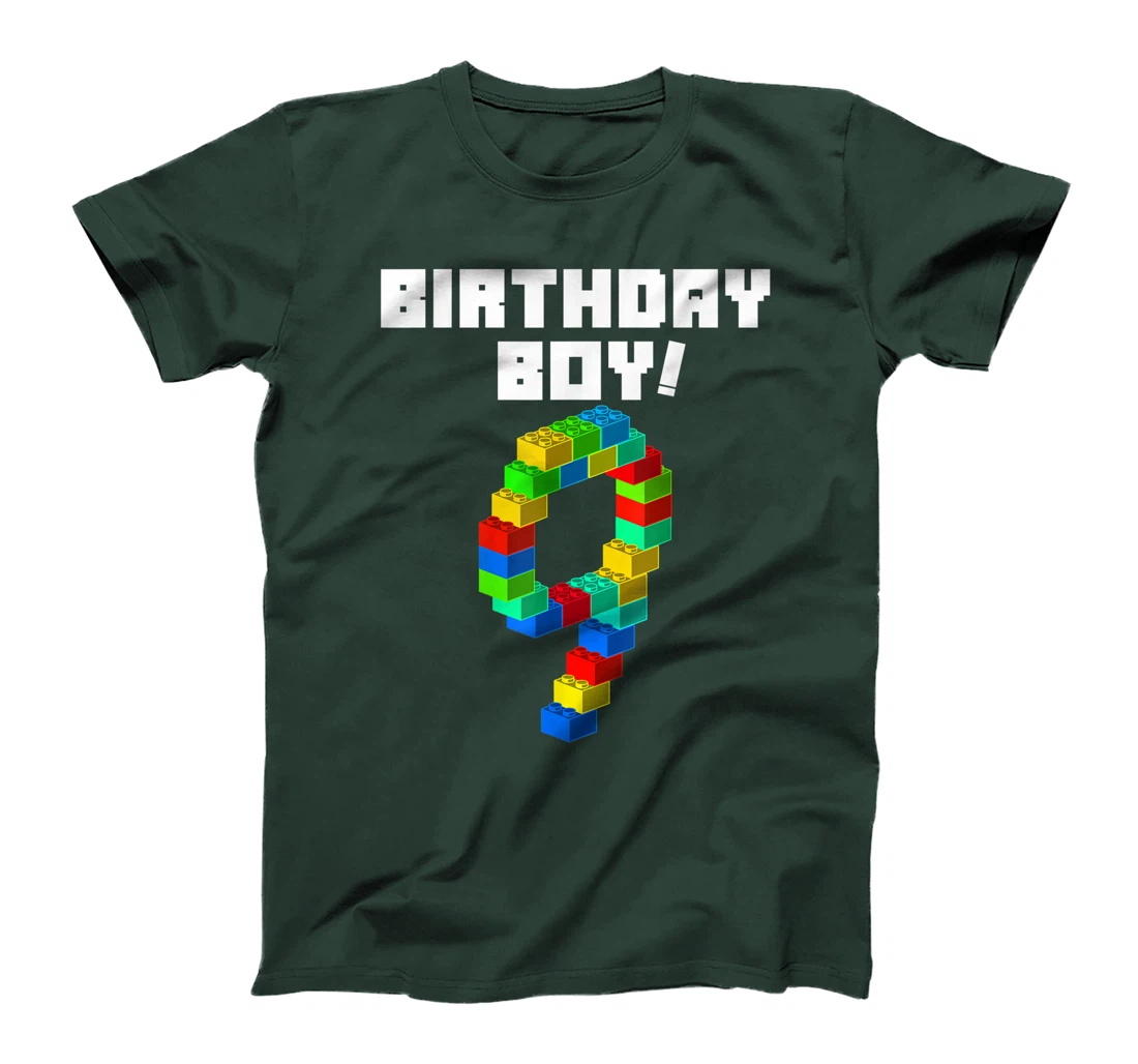 Cute 9th Birthday Gift 9 Years Old Block Building Boys Kids T-Shirt