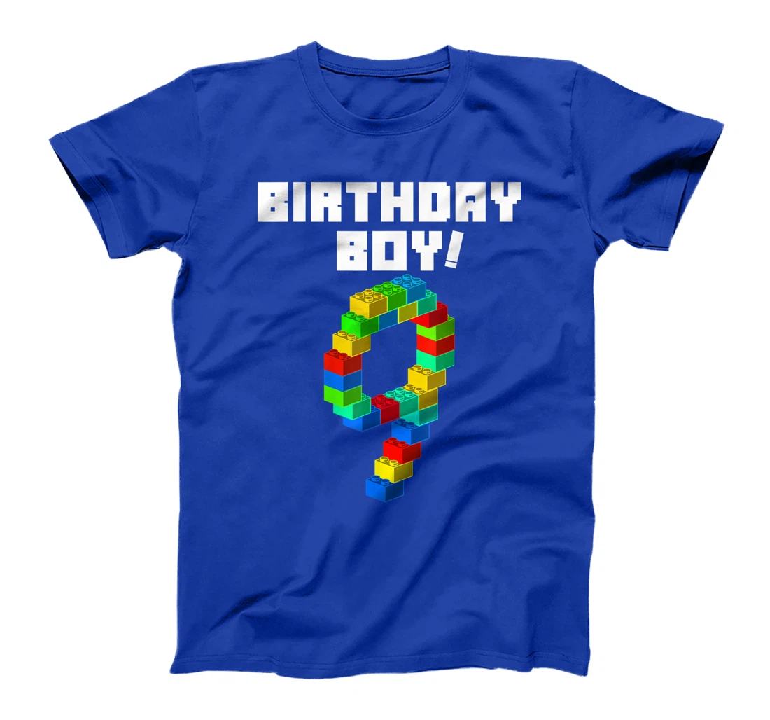 Cute 9th Birthday Gift 9 Years Old Block Building Boys Kids T-Shirt