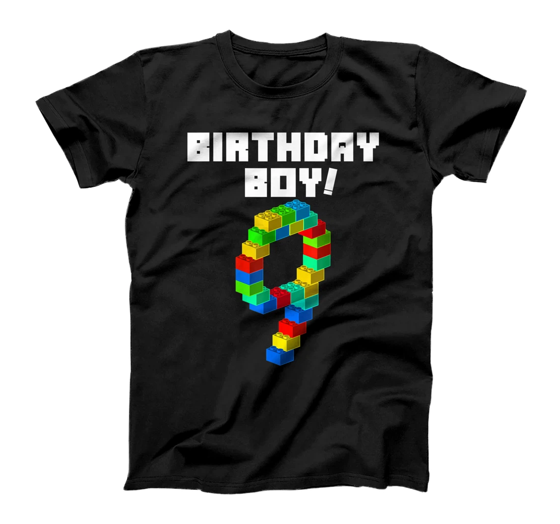 Cute 9th Birthday Gift 9 Years Old Block Building Boys Kids T-Shirt