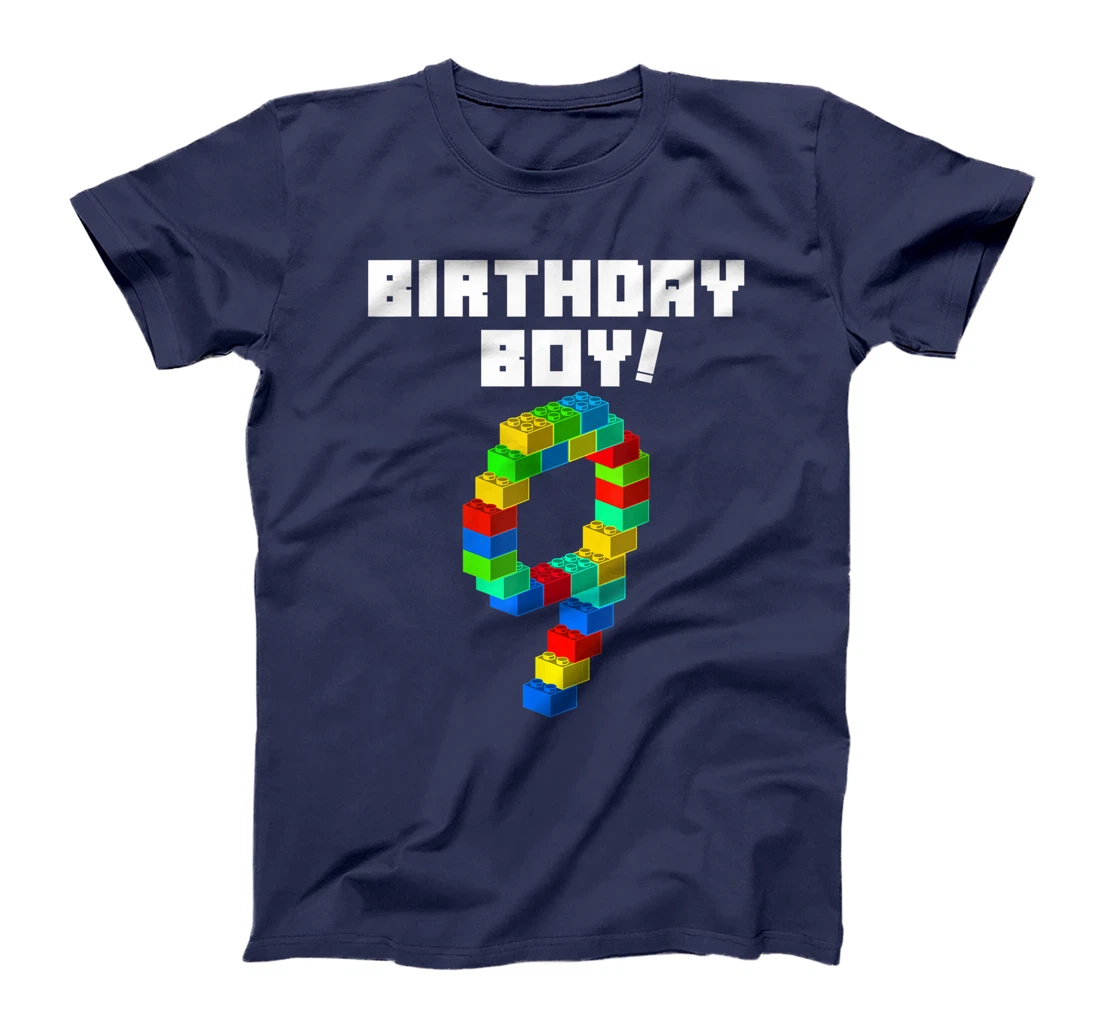 Cute 9th Birthday Gift 9 Years Old Block Building Boys Kids T-Shirt