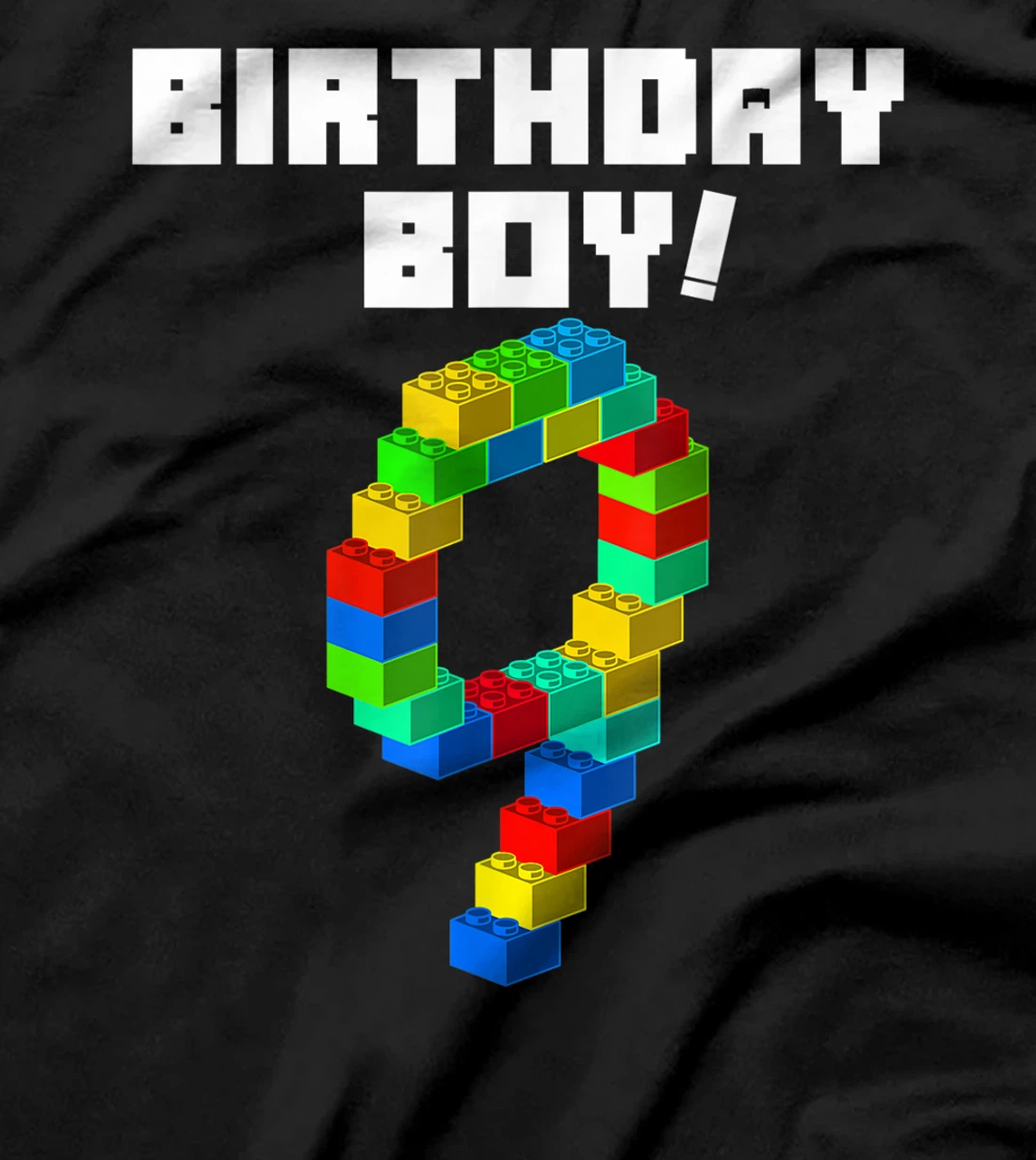 Cute 9th Birthday Gift 9 Years Old Block Building Boys Kids T-Shirt