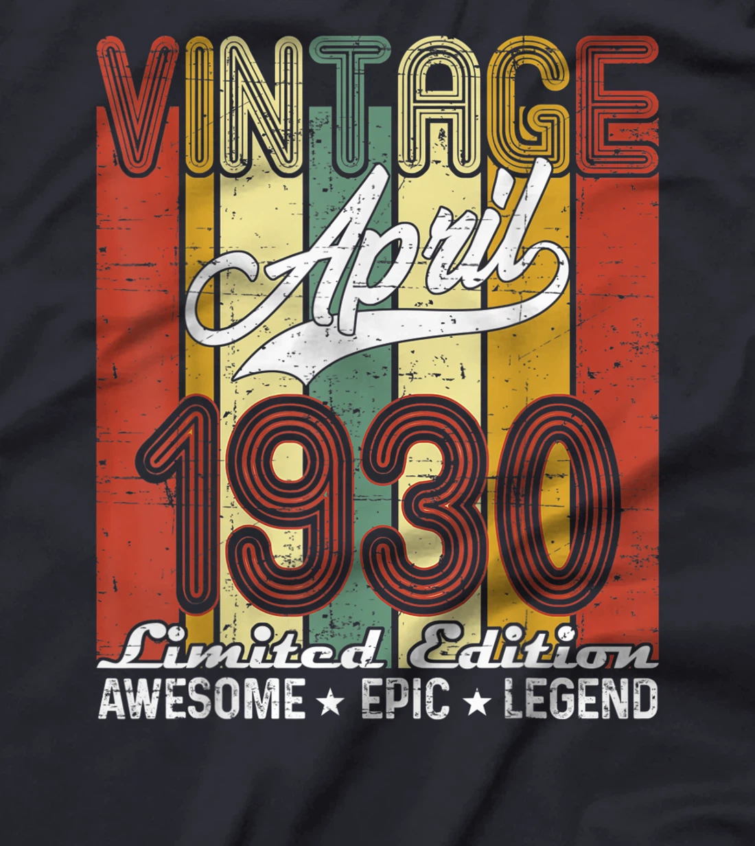 Limited Edition April 1930 91st Birthday Vintage T-Shirt