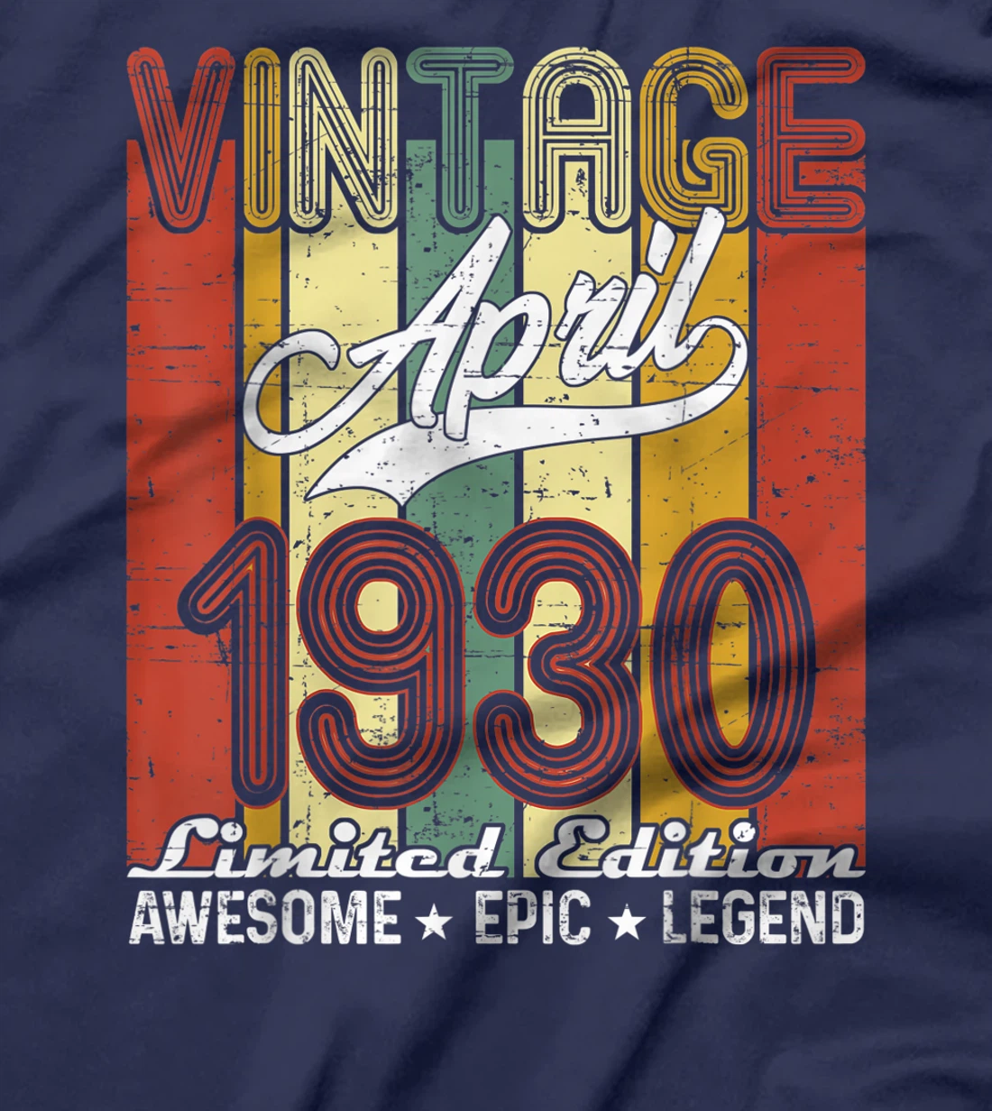 Limited Edition April 1930 91st Birthday Vintage T-Shirt